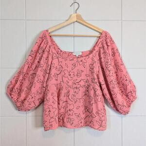 Michael Stars 100% cotton gauzy square neck puff sleeve peasant blouse